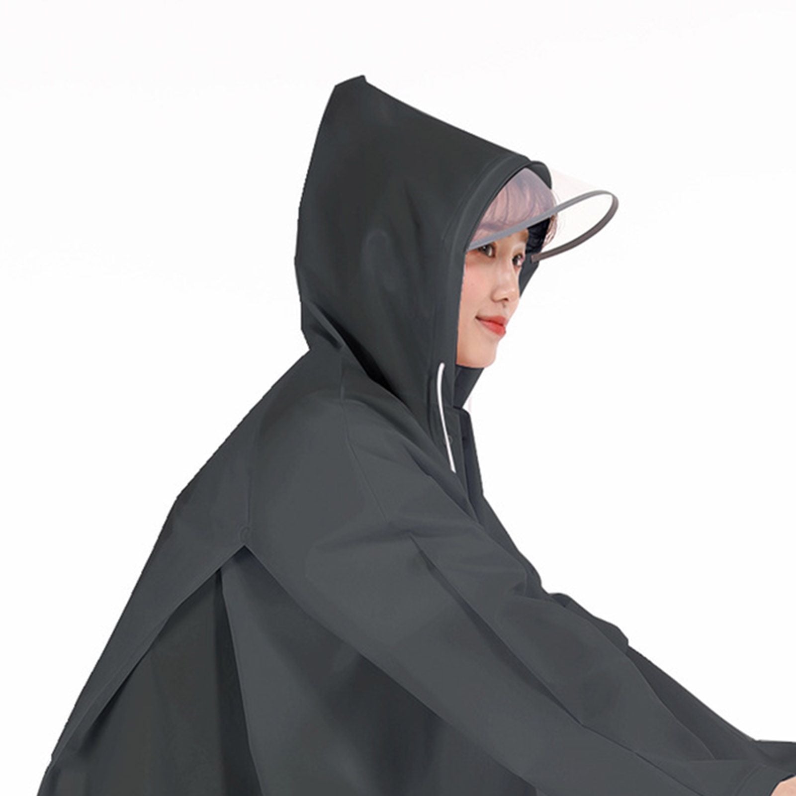 Adult Rain Poncho EVA Breathable Hooded Rain Poncho Outdoor Bike Cycling Raincoat for Men Women Black L