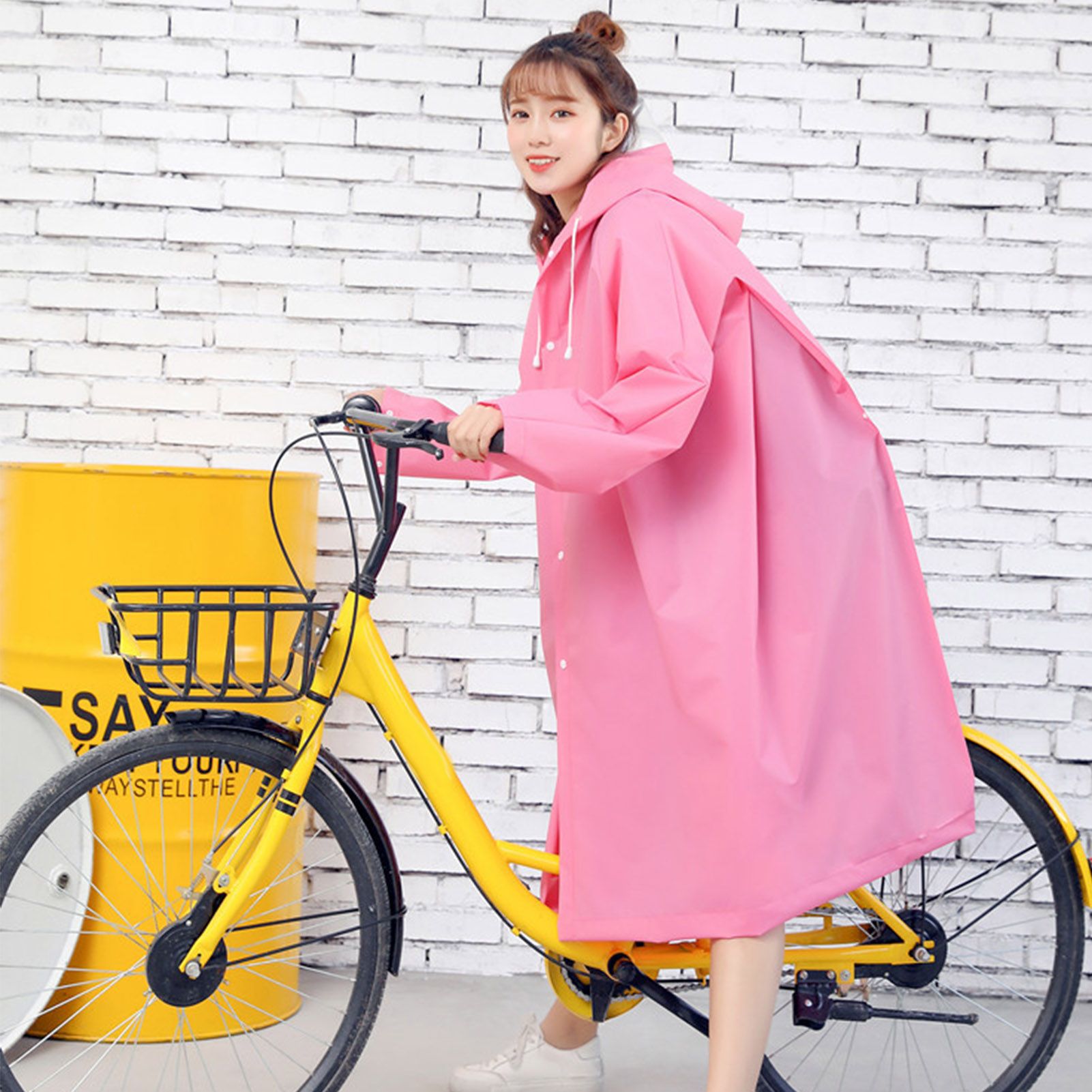 Adult Rain Poncho EVA Breathable Hooded Rain Poncho Outdoor Bike Cycling Raincoat for Men Women Rose Red M