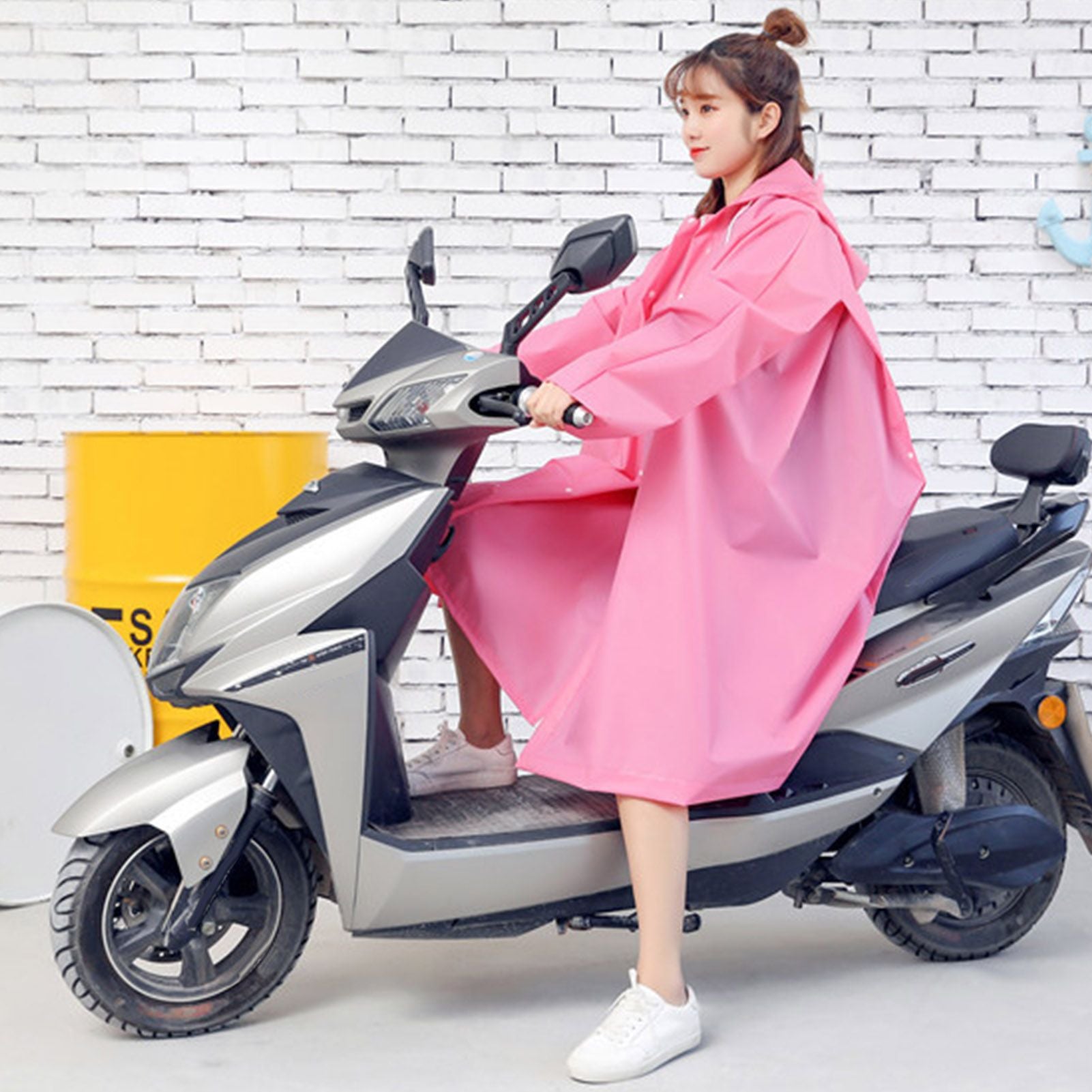 Adult Rain Poncho EVA Breathable Hooded Rain Poncho Outdoor Bike Cycling Raincoat for Men Women Rose Red M