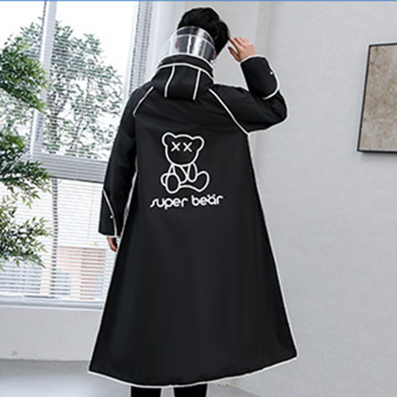 Adult Raincoat Rainstorm Proof Hiking Cycling Raincoat with Double Hat Brim Waterproof Zipper 902 Black 2XL 160‑175cm/63.0‑68.9in