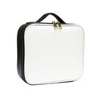 Cosmetic Storage Bag PU Leather Large Capacity Waterproof Adjustable Partition Makeup Case for Travel Black White