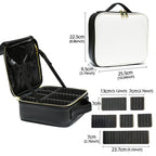 Cosmetic Storage Bag PU Leather Large Capacity Waterproof Adjustable Partition Makeup Case for Travel Black White