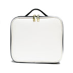 Cosmetic Storage Bag PU Leather Large Capacity Waterproof Adjustable Partition Makeup Case for Travel Black White
