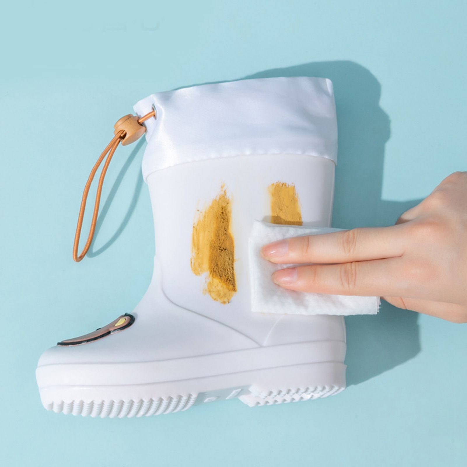 Children Rain Boot Anti Slip Waterproof Rain Boots Beam Port Cartoon Student Water Shoes for Boys Girls With Drawstring Rice White Bear 15