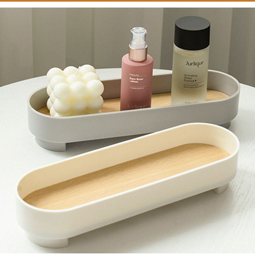 Narrow Arc Tray Simple Fashionable Versatile Decorative Home Oval Serving Storage Tray for Makeup Fragrance White