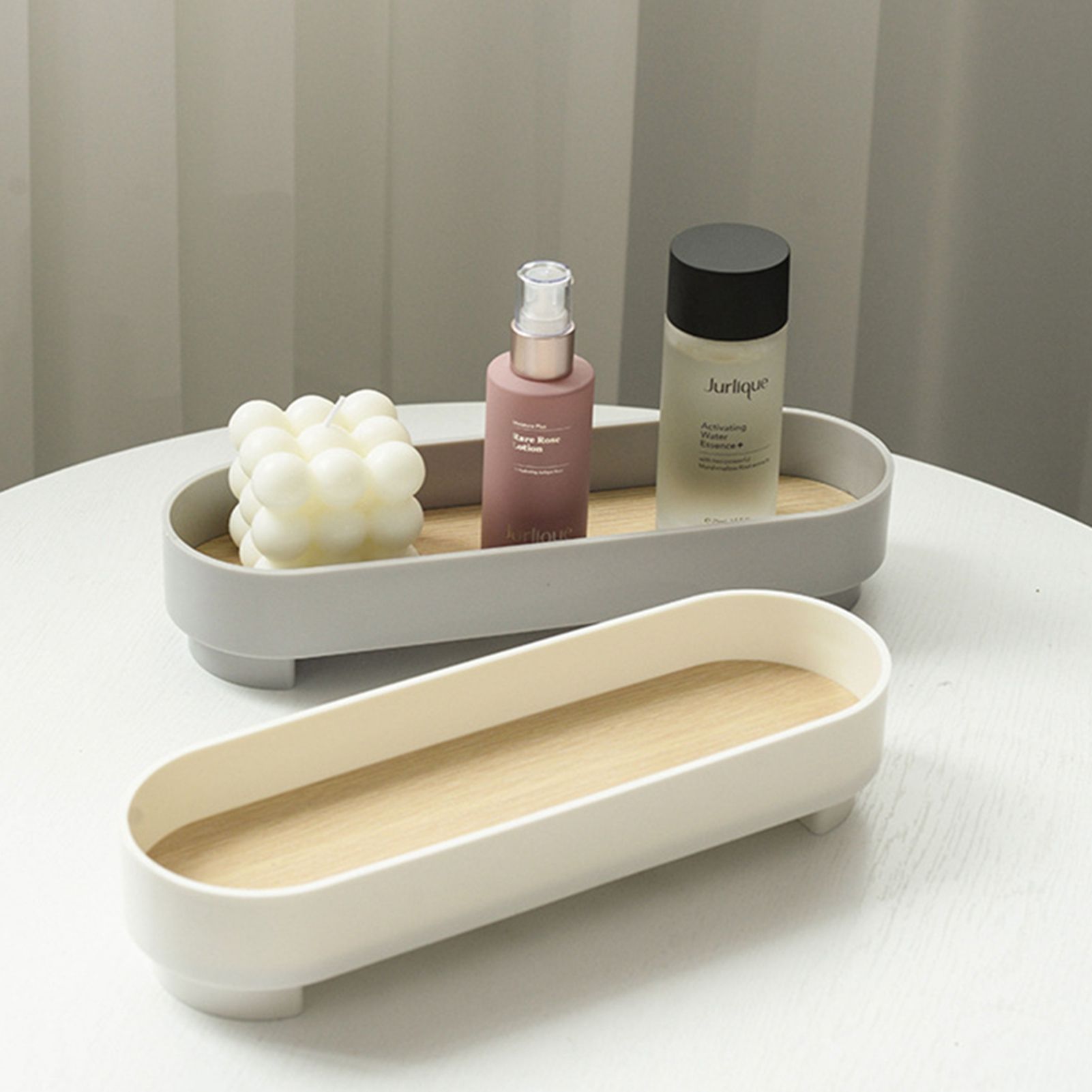 Narrow Arc Tray Simple Fashionable Versatile Decorative Home Oval Serving Storage Tray for Makeup Fragrance White