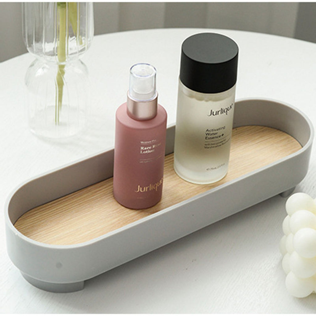Narrow Arc Tray Simple Fashionable Versatile Decorative Home Oval Serving Storage Tray for Makeup Fragrance Gray