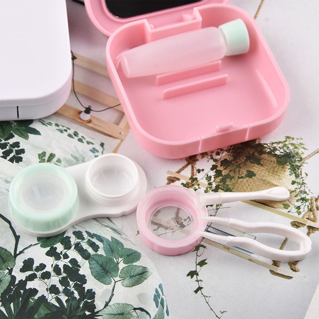 Contact Lens Box Plastic Leakage Proof Dustproof Portable Square Contact Lens Case Pink