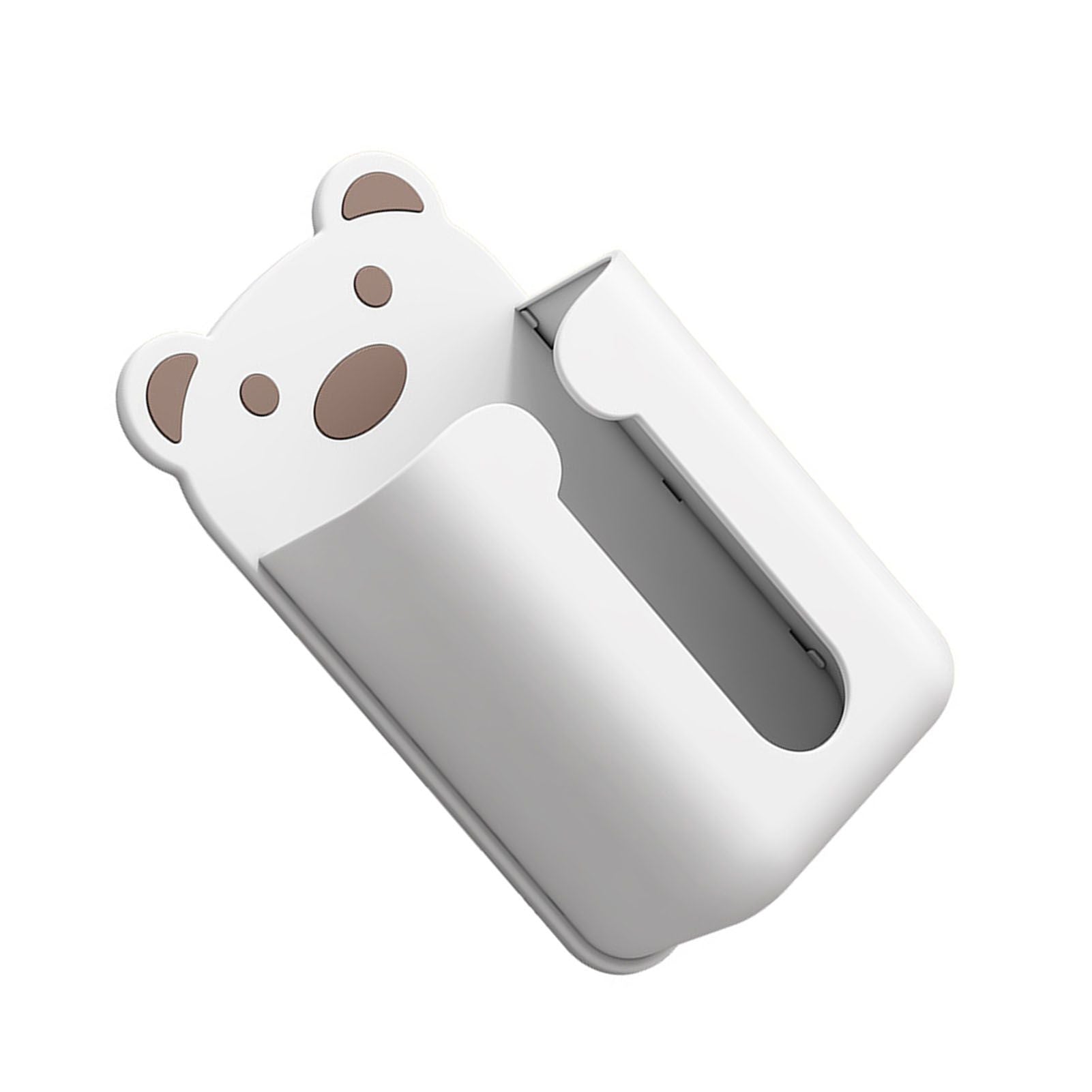 Wall Mounted Tissue Box Punching Free Cute Bear Pattern Plastic Tissue Dispenser for Home Bathroom White Bear Brown