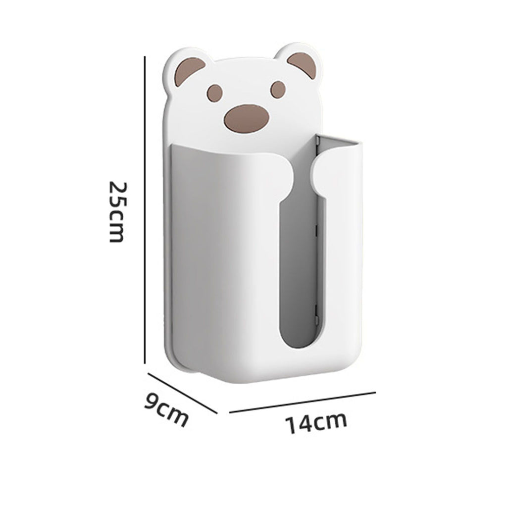 Wall Mounted Tissue Box Punching Free Cute Bear Pattern Plastic Tissue Dispenser for Home Bathroom White Bear Brown