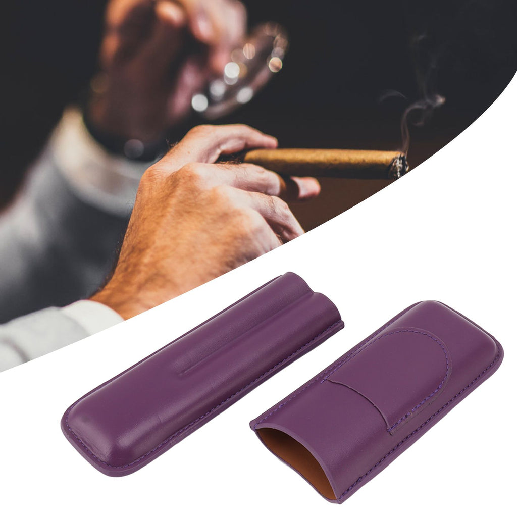 Cigar Case Elegant Vintage Hand Crafted Slim Portable 2 Fingers Cigar Holder for Travel Party Business Purple
