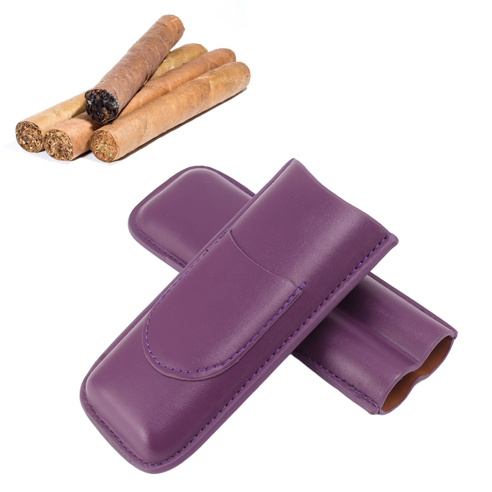 Cigar Case Elegant Vintage Hand Crafted Slim Portable 2 Fingers Cigar Holder for Travel Party Business Purple