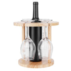 Wooden Wine Rack Glass Cup Holder Organizer Tabletop Display for 6 Glass and 1 Wine Bottle