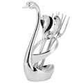 7Pcs/Set Zinc Alloy Dinnerware Swan Holder Tableware with 3 Spoons 3 Forks Home Decoration