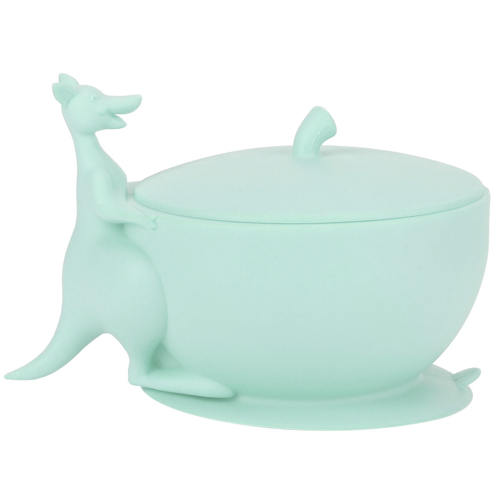 Cute Silicone Baby Feeding Bowl Spoon Set with Suction Base Non-Slip Tableware for InfantLight Green