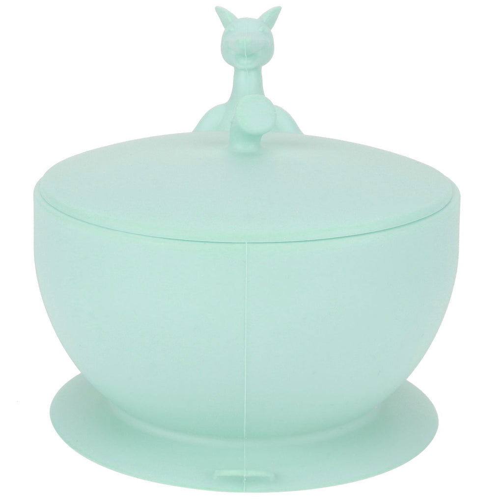 Cute Silicone Baby Feeding Bowl Spoon Set with Suction Base Non-Slip Tableware for InfantLight Green