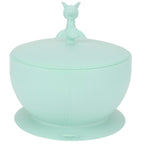 Cute Silicone Baby Feeding Bowl Spoon Set with Suction Base Non-Slip Tableware for InfantLight Green