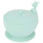 Cute Silicone Baby Feeding Bowl Spoon Set with Suction Base Non-Slip Tableware for InfantLight Green