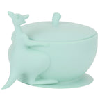 Cute Silicone Baby Feeding Bowl Spoon Set with Suction Base Non-Slip Tableware for InfantLight Green