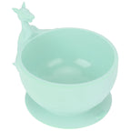 Cute Silicone Baby Feeding Bowl Spoon Set with Suction Base Non-Slip Tableware for InfantLight Green