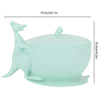 Cute Silicone Baby Feeding Bowl Spoon Set with Suction Base Non-Slip Tableware for InfantLight Green