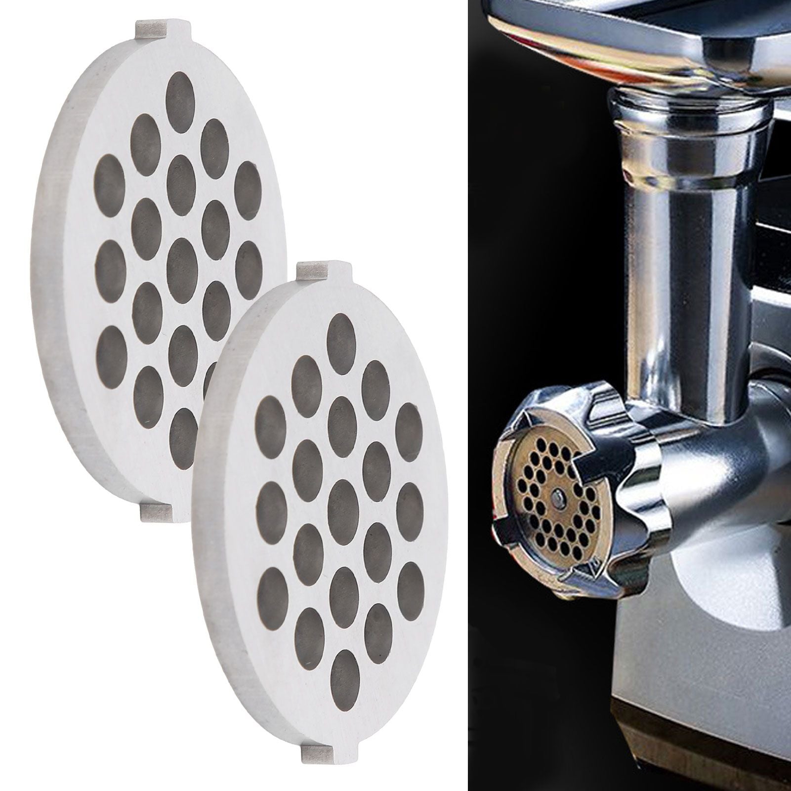 2Pcs Electric Mincer Blade Stainless Steel Grinding Plate Round Hole for 5#/B Type Grinder(7mm 19 Holes )