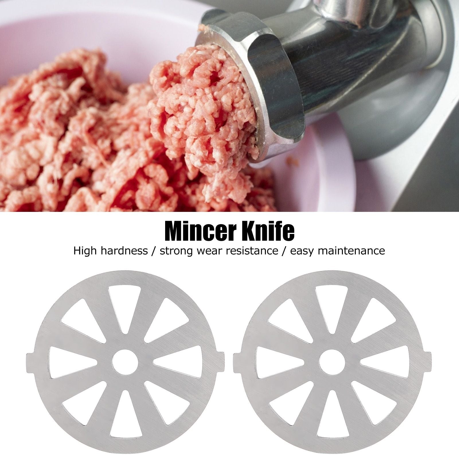 2pcs Meat Grinder Blade 304 Stainless Steel Cutting Plate 7mm/0.3in ID for 5#/B Type Meat Grinder(8 Holes Knife Plate )