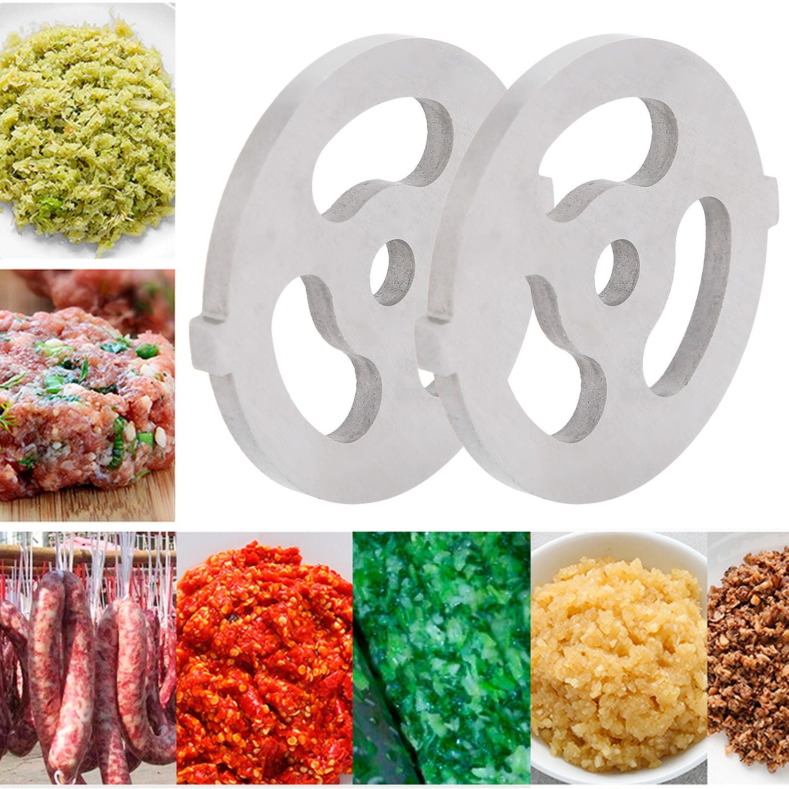 2pcs Meat Grinder Blade 304 Stainless Steel Cutting Plate 7mm/0.3in ID for 5#/B Type Meat Grinder(3 Holes Knife Plate )