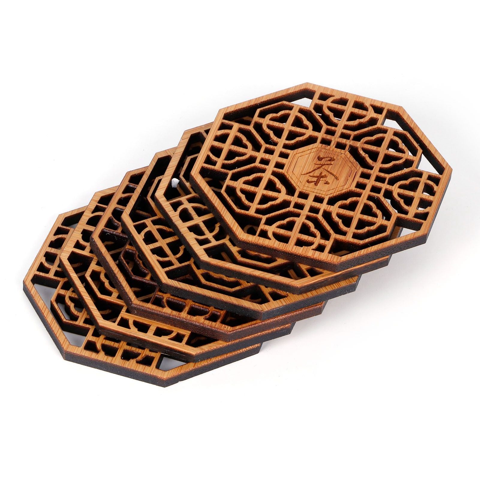 6PCS Bamboo Coaster Teacup Mat AntiScald Heat Insulation Pad Tea Ceremony Supplies(Type 1 )