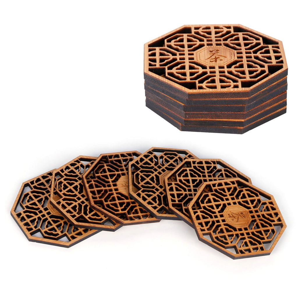 6PCS Bamboo Coaster Teacup Mat AntiScald Heat Insulation Pad Tea Ceremony Supplies(Type 1 )