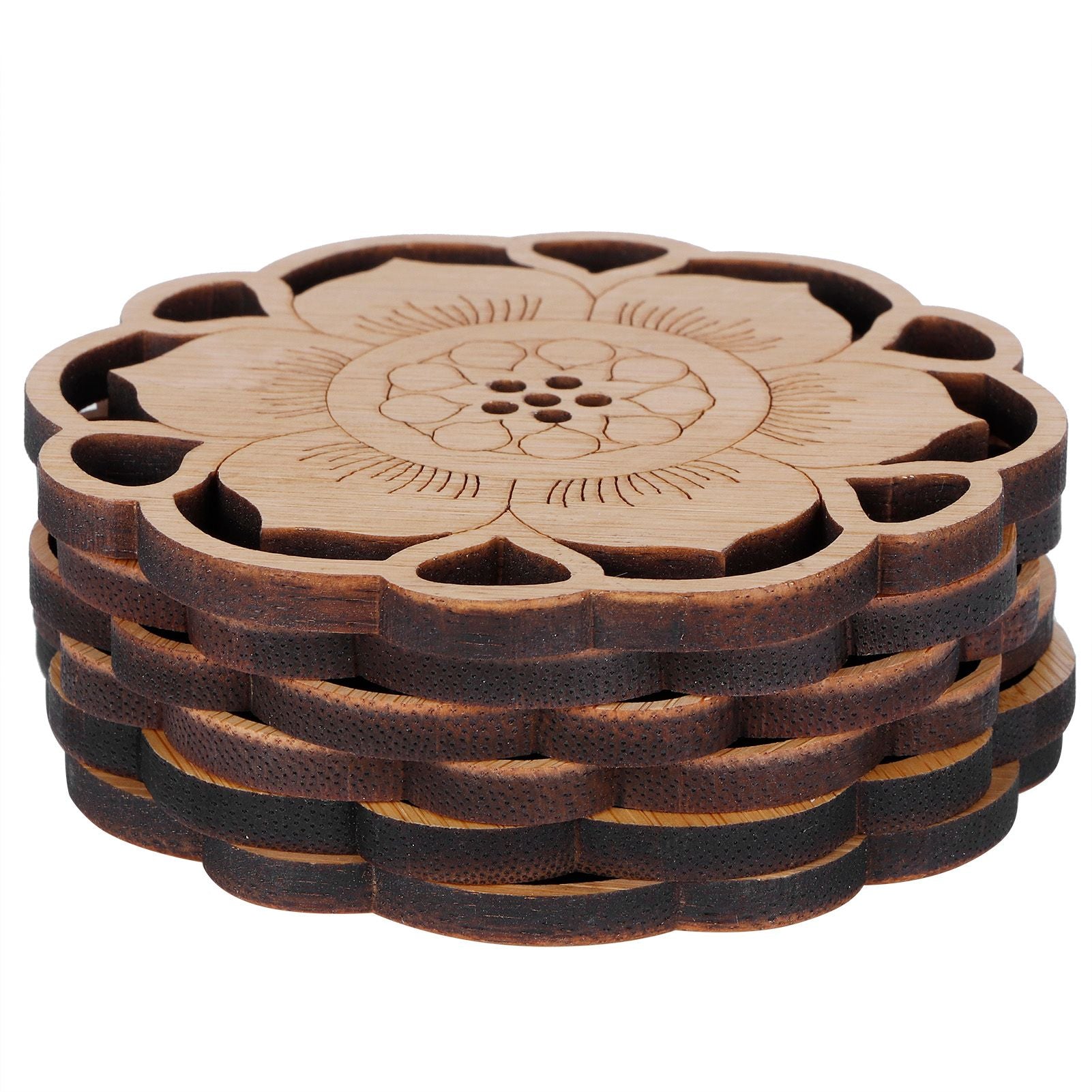 6Pcs/Set Teacup Mat Bamboo Coaster Heat Insulated Cup Pad Drinkware Tabletop AccessoryFlower Bud Type