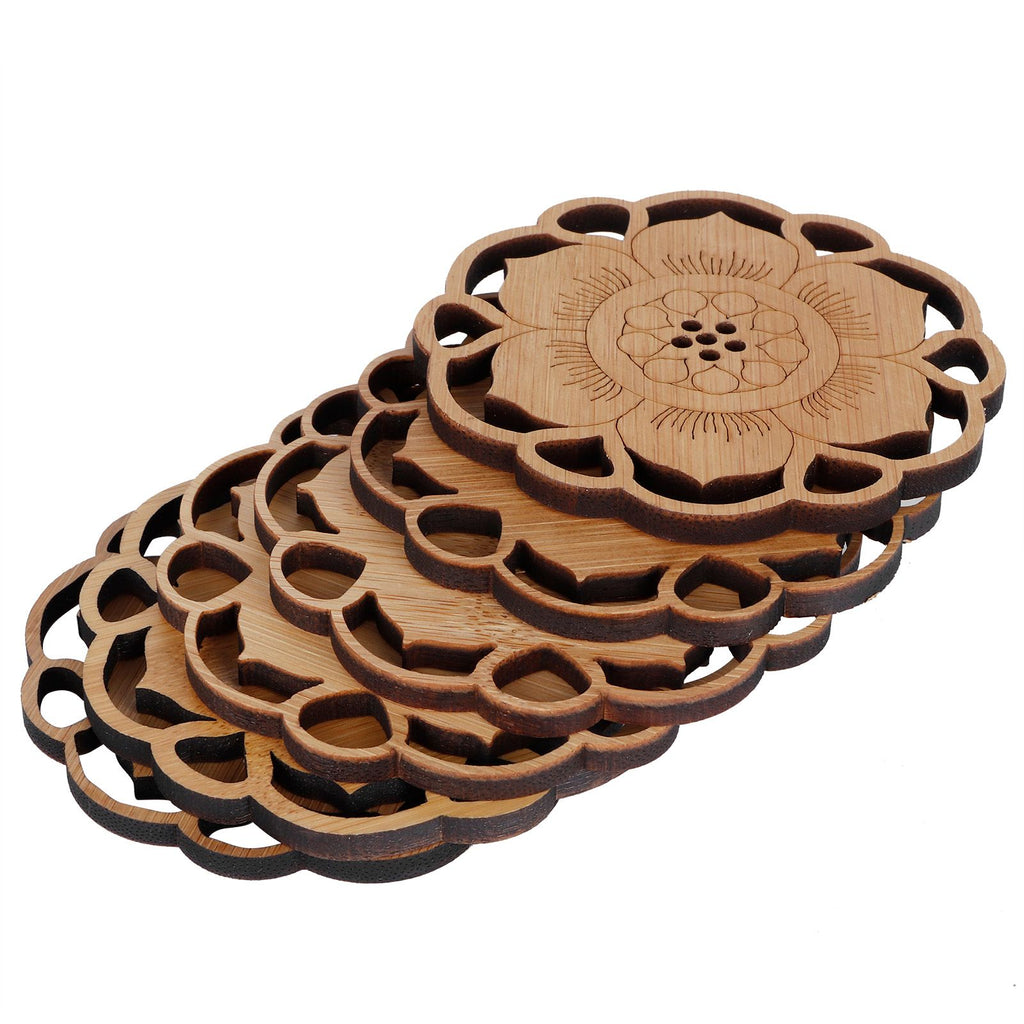 6Pcs/Set Teacup Mat Bamboo Coaster Heat Insulated Cup Pad Drinkware Tabletop AccessoryFlower Bud Type