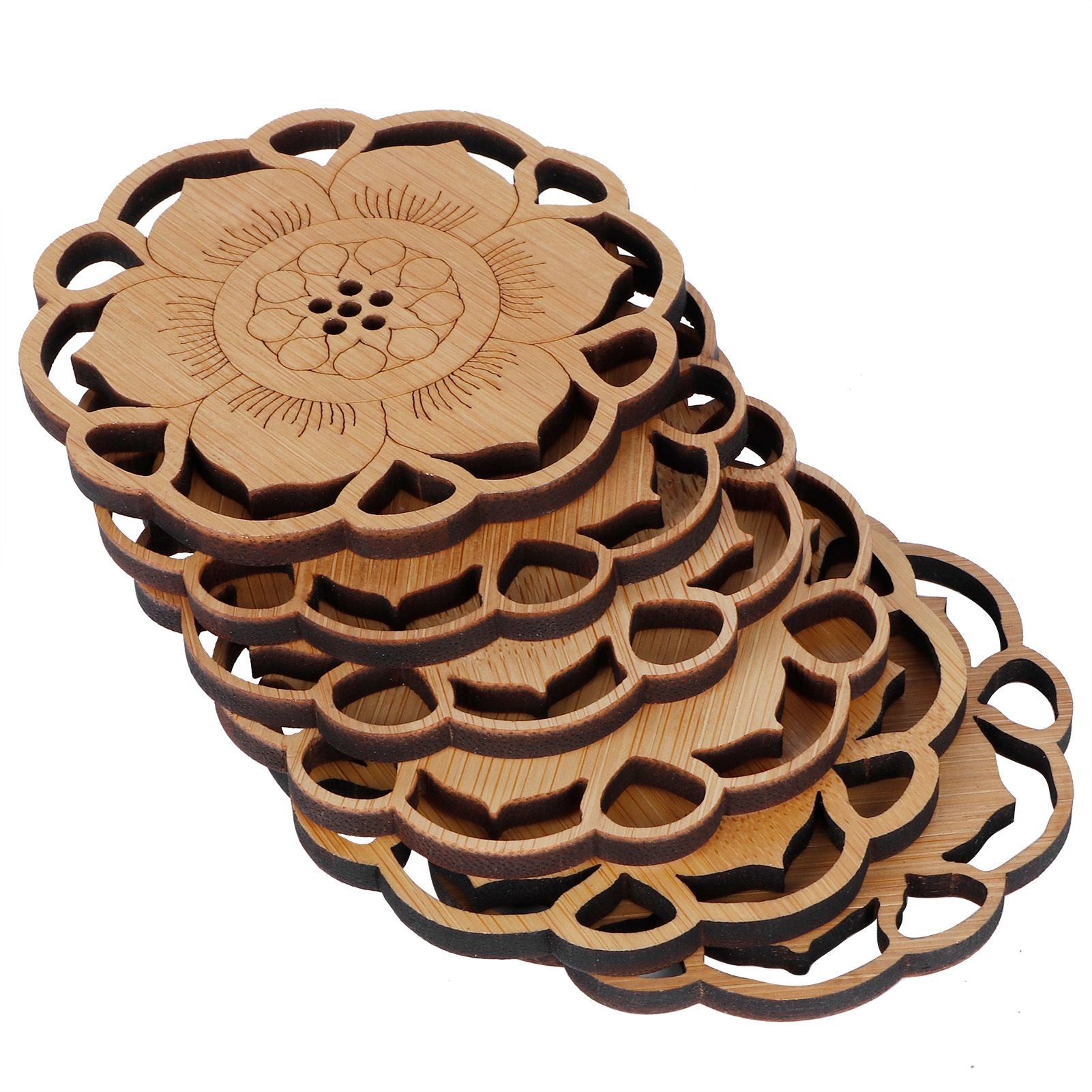 6Pcs/Set Teacup Mat Bamboo Coaster Heat Insulated Cup Pad Drinkware Tabletop AccessoryFlower Bud Type