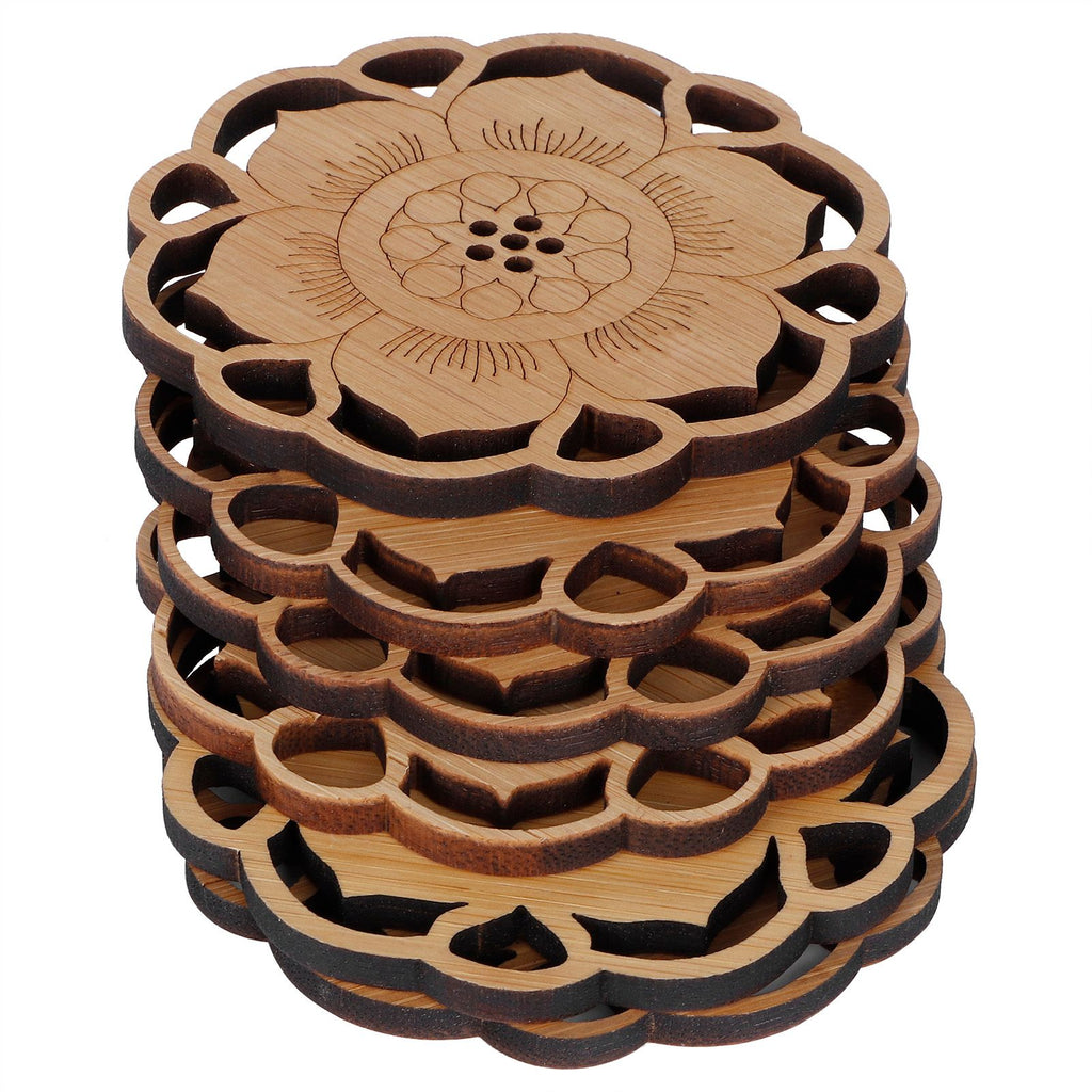 6Pcs/Set Teacup Mat Bamboo Coaster Heat Insulated Cup Pad Drinkware Tabletop AccessoryFlower Bud Type