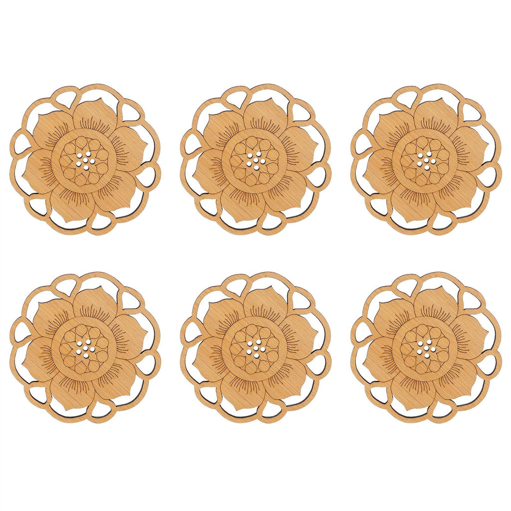 6Pcs/Set Teacup Mat Bamboo Coaster Heat Insulated Cup Pad Drinkware Tabletop AccessoryFlower Bud Type