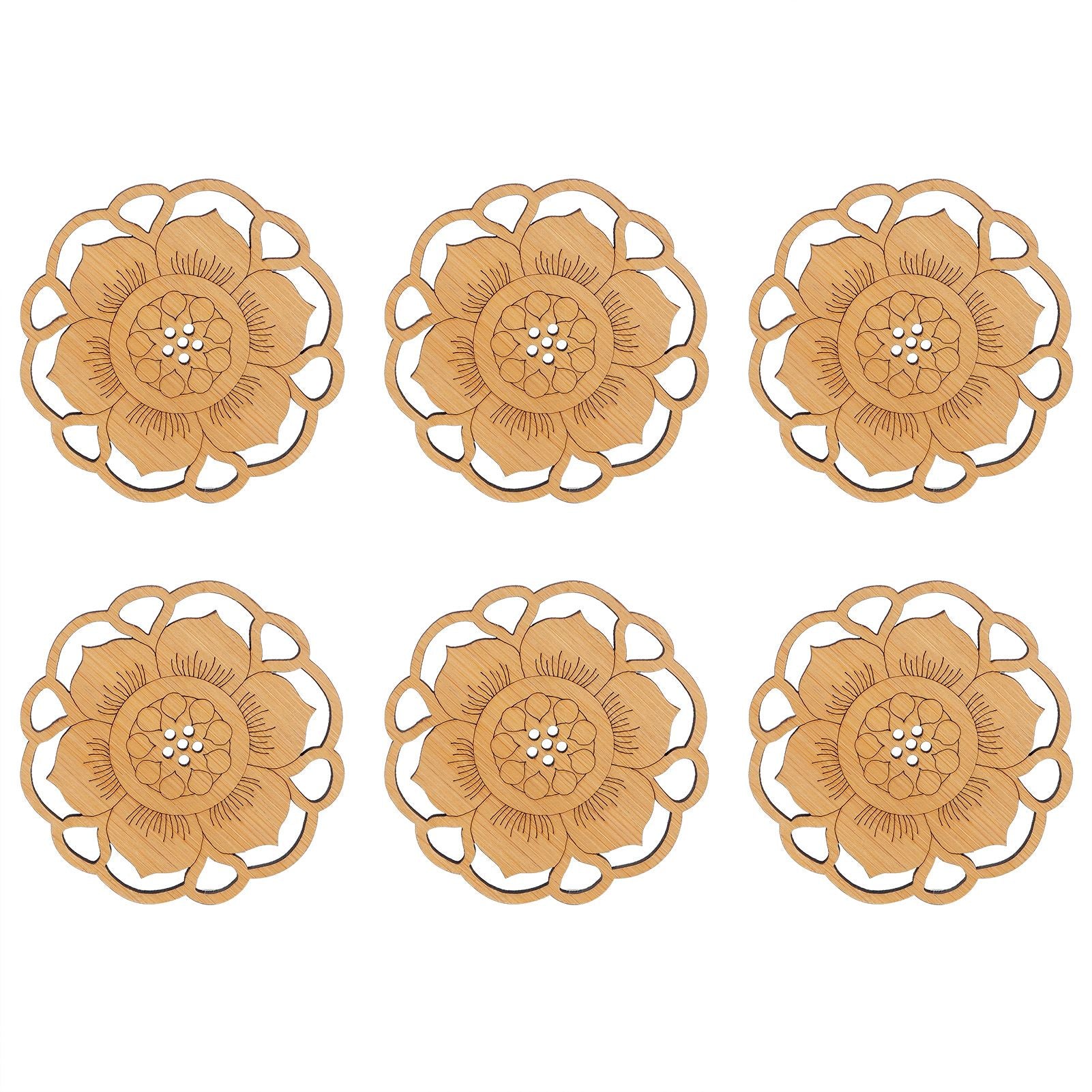 6Pcs/Set Teacup Mat Bamboo Coaster Heat Insulated Cup Pad Drinkware Tabletop AccessoryFlower Bud Type