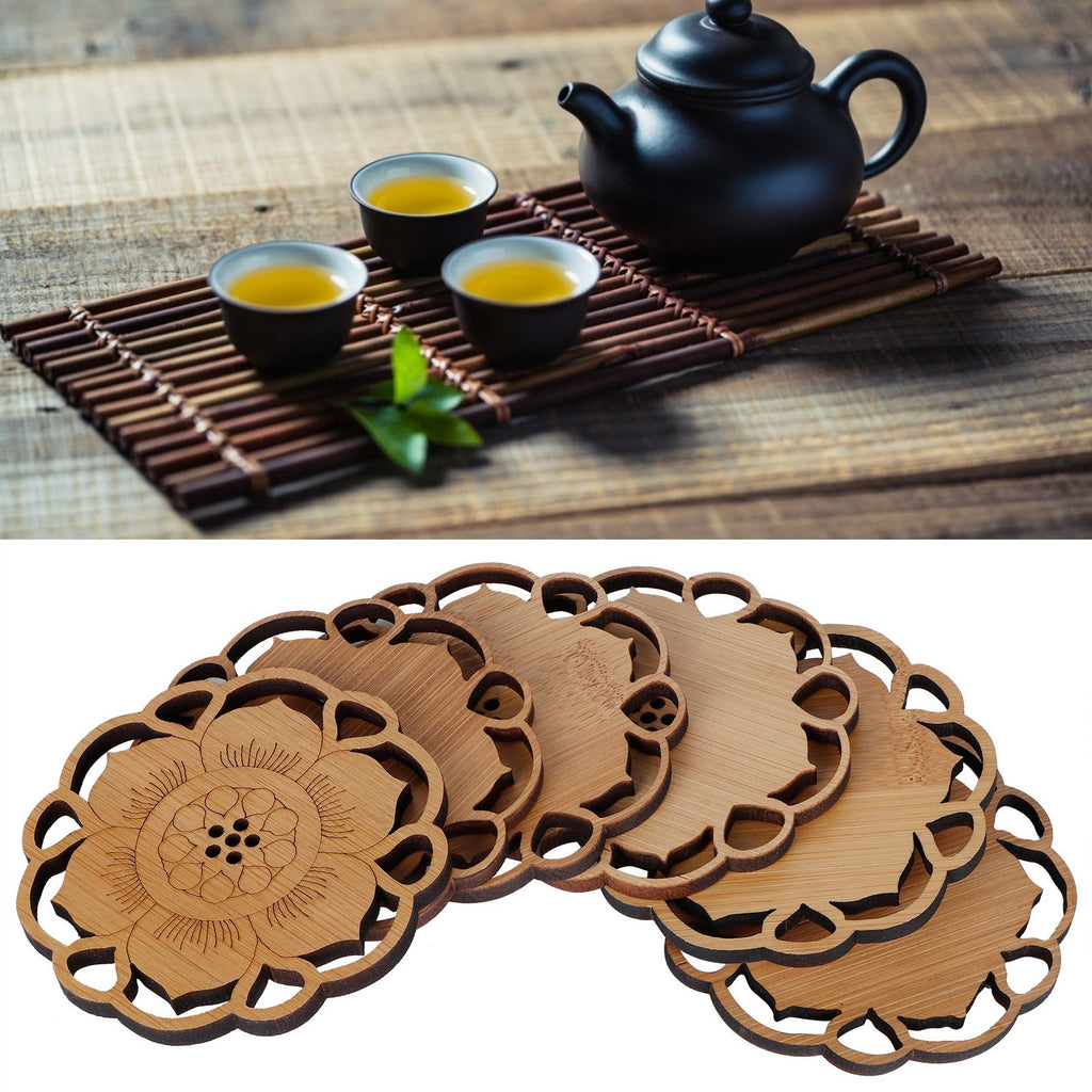 6Pcs/Set Teacup Mat Bamboo Coaster Heat Insulated Cup Pad Drinkware Tabletop AccessoryFlower Bud Type
