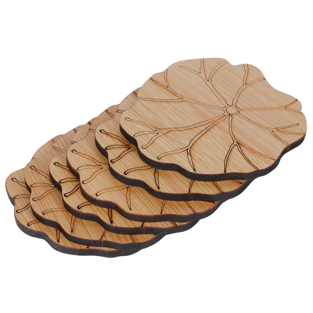 6Pcs/Set Teacup Mat Bamboo Coaster Heat Insulated Cup Pad Drinkware Tabletop AccessoryLotus Leaf Type