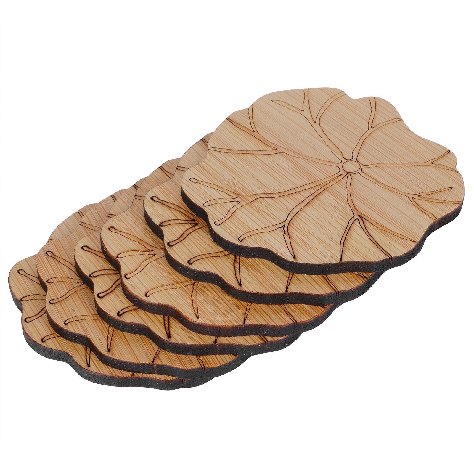 6Pcs/Set Teacup Mat Bamboo Coaster Heat Insulated Cup Pad Drinkware Tabletop AccessoryLotus Leaf Type