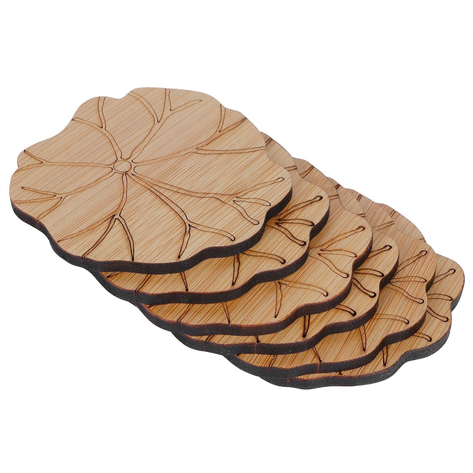 6Pcs/Set Teacup Mat Bamboo Coaster Heat Insulated Cup Pad Drinkware Tabletop AccessoryLotus Leaf Type
