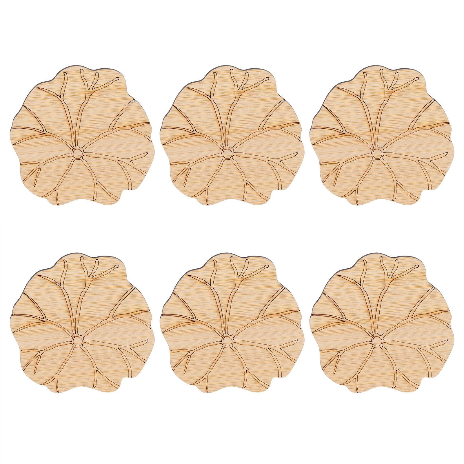 6Pcs/Set Teacup Mat Bamboo Coaster Heat Insulated Cup Pad Drinkware Tabletop AccessoryLotus Leaf Type