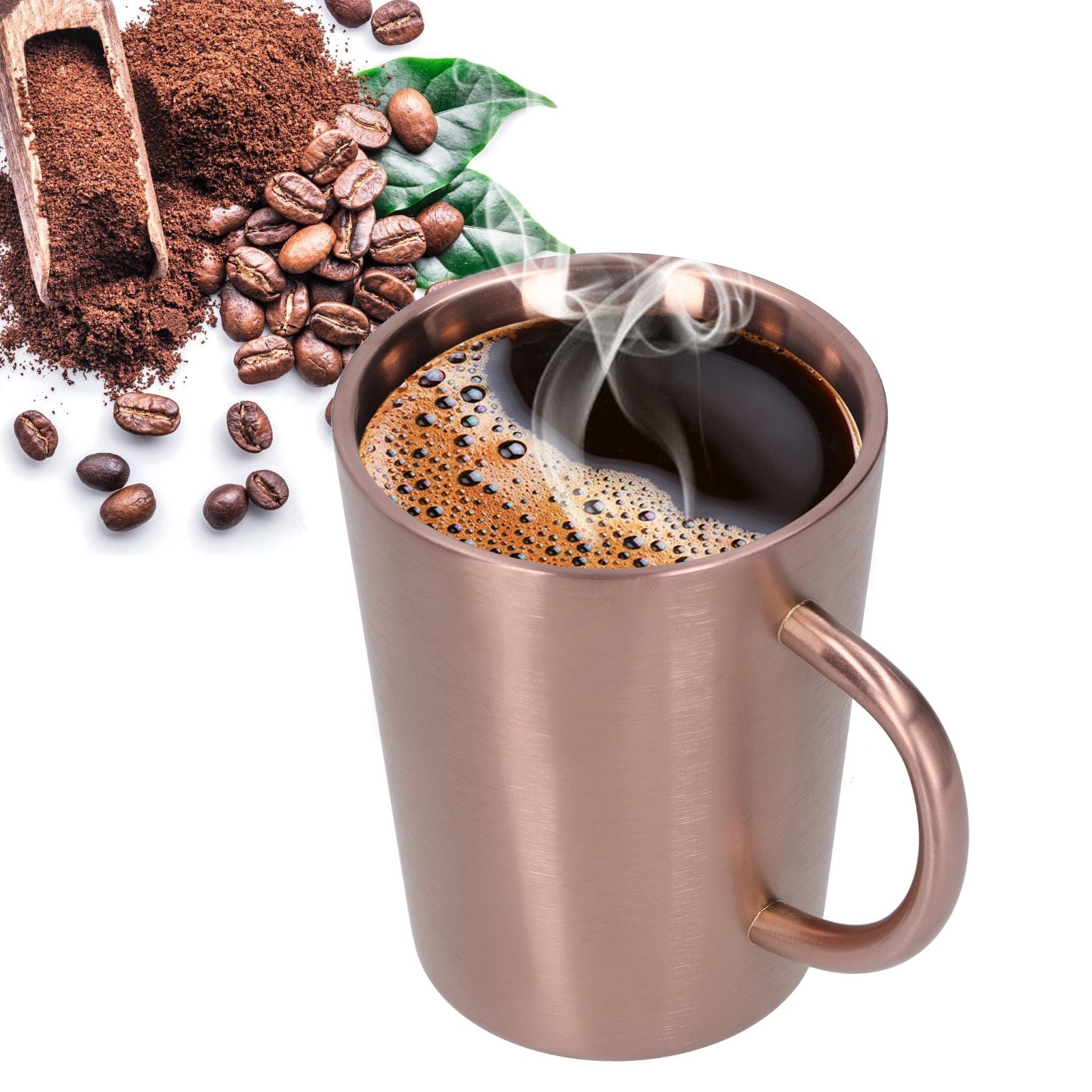 340ml 304 Stainless Steel Beer Mug Coffee Water Cup with Handgrip Double Wall DrinkwareRose Gold