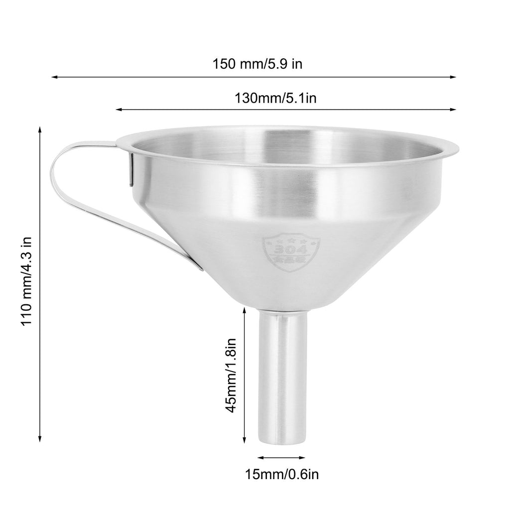 304 Stainless Steel Filling Funnel Separatory Oil Beer Coffee Water Liquid Funnel Kitchen ToolMedium Size 13cm