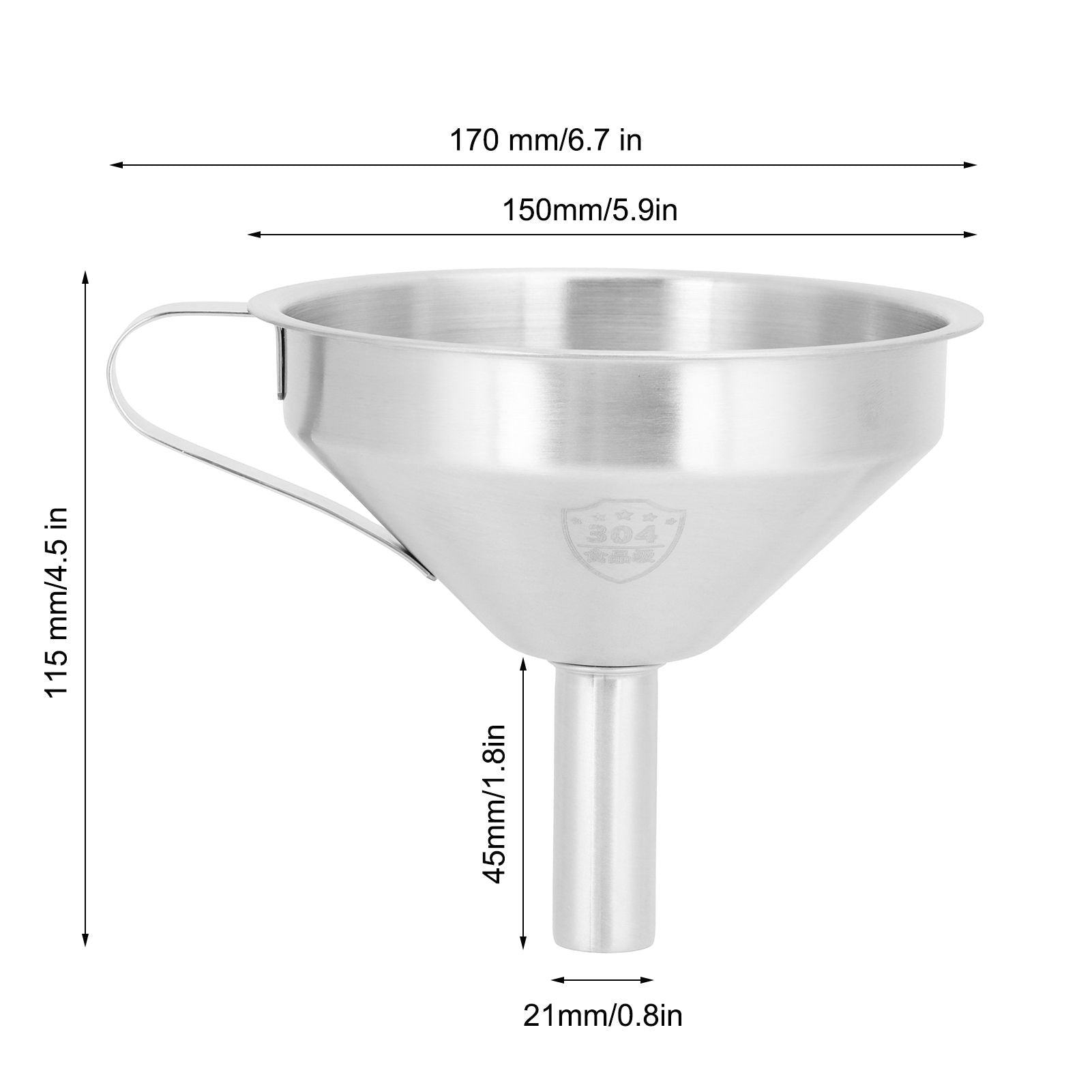 304 Stainless Steel Filling Funnel Separatory Oil Beer Coffee Water Liquid Funnel Kitchen ToolLarge Size 15cm