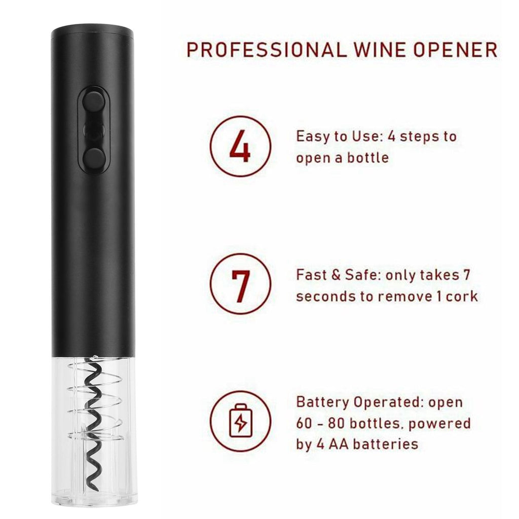 Electric Wine Bottle Opener Automatic Corkscrew W/Foil Cutter Pourer Vacuum StopperSilver Gray