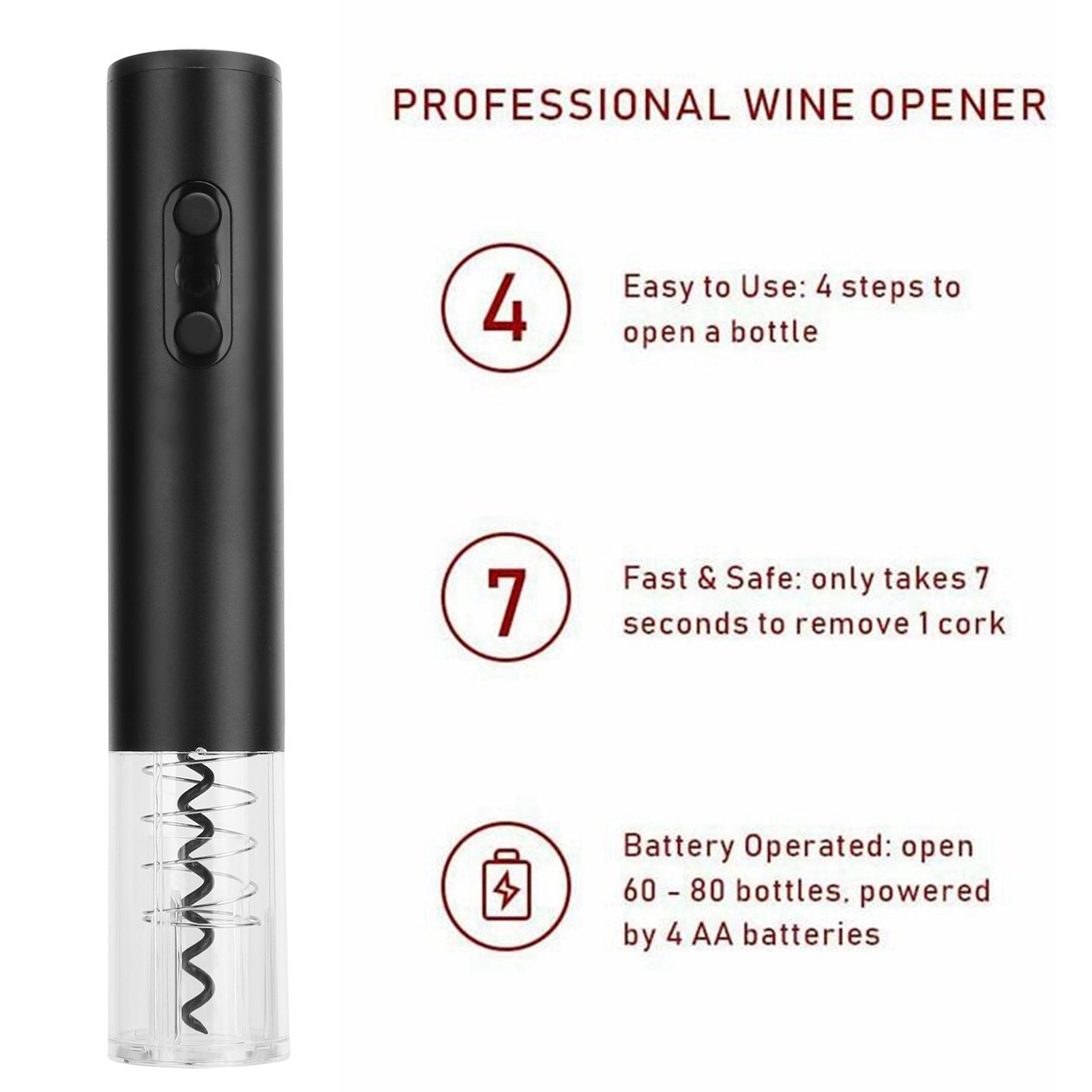Electric Wine Bottle Opener Automatic Corkscrew W/Foil Cutter Pourer Vacuum StopperSilver Gray