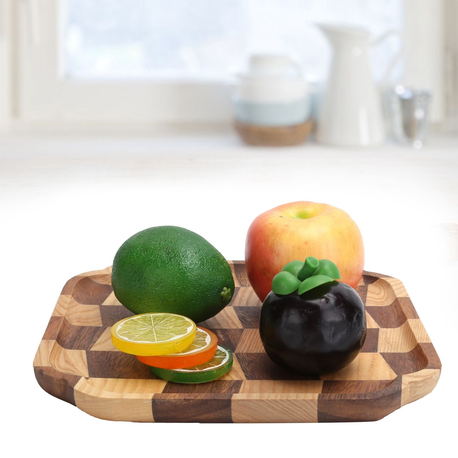 Wooden Pan Tea Tray Dish Bowl Fruit Salad Bread Serving Plate Kitchen Tableware25x25cm