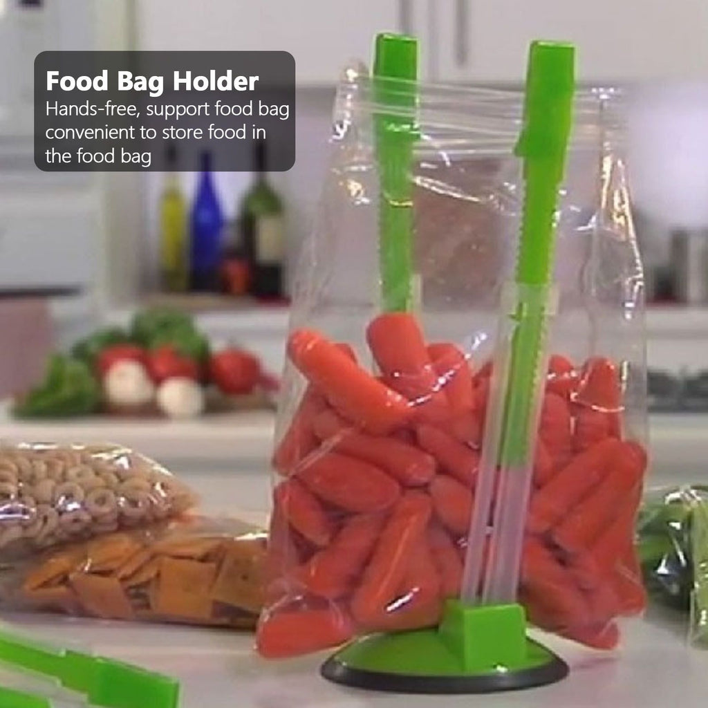 6Pcs Food Storage Bag Holder Stand HandsFree Bag Racks Home Kitchen Accessory Green