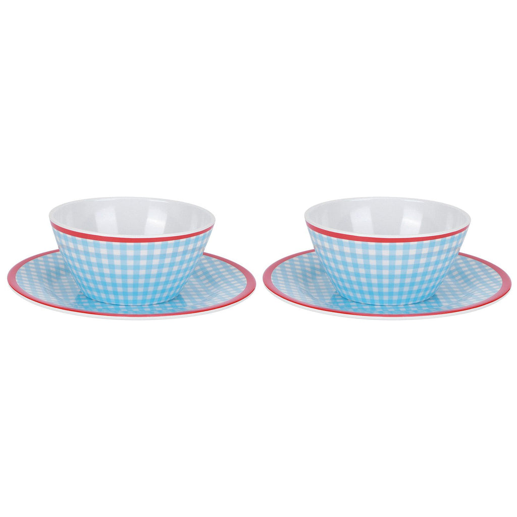 4Pcs/Set Salad Bowl Dish Light Blue Grid Pattern Imitation Porcelain Snack Plate Tableware