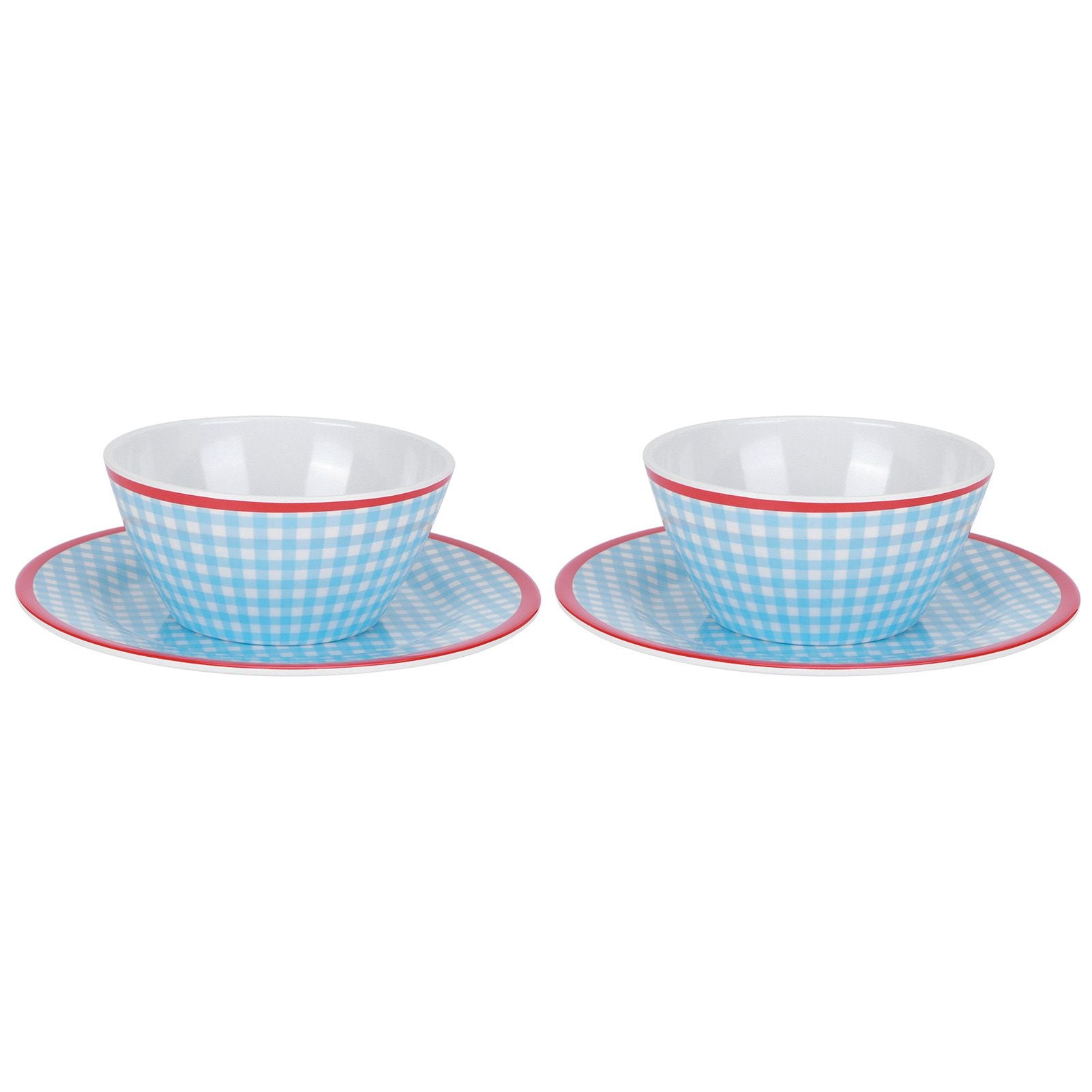 4Pcs/Set Salad Bowl Dish Light Blue Grid Pattern Imitation Porcelain Snack Plate Tableware
